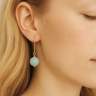 handmade amazonite sphere earrings on model