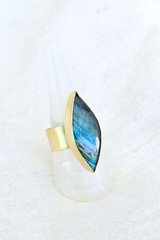Labradorite Marquis Brass Ring