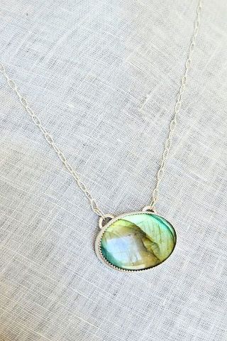 Silver Landscape Labradorite Pendant with Butterfly Silhouette